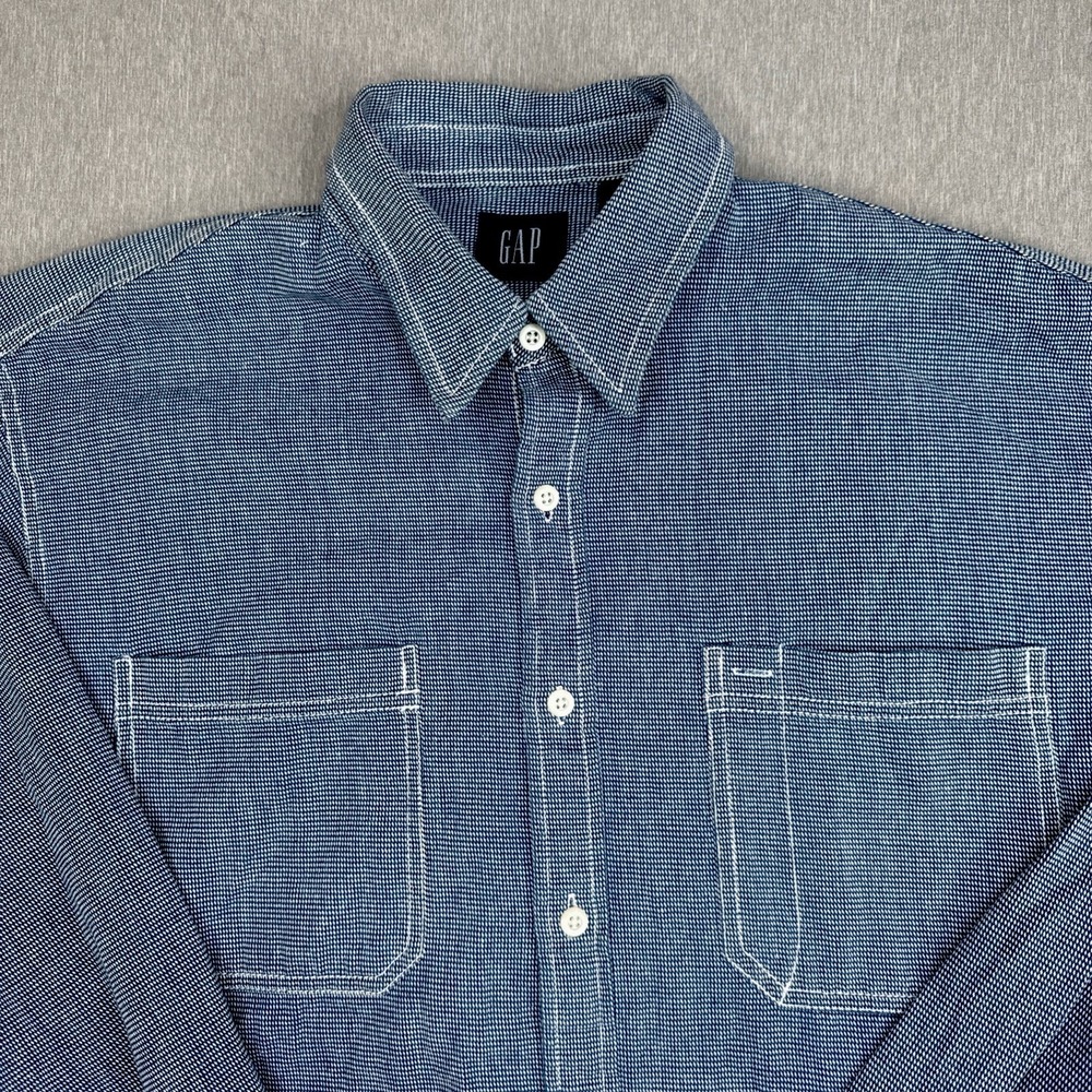 Gap Chambray Shirt Mens Medium Blue Denim Shirt Long Sleeve Western Preppy